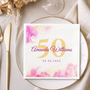 Pink and Gold Birthday Paper Napkin