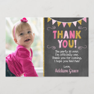 Pink and Gold Birthday Thank You Card   Chalkboard