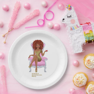 Pink and Gold Black Woman Paper Plate