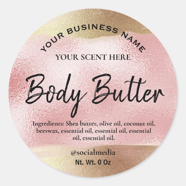Pink And Gold Body Butter Product Labels (Front)