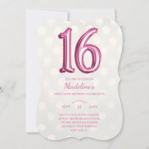Pink and Gold Bokeh and Faux Foil 16th Birthday Invitation