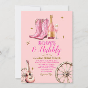 Pink and Gold Boots and Bubbly Bridal Shower  Invitation