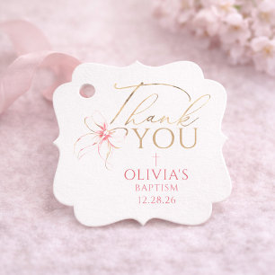 Pink and Gold Bow Baptism Thank You Favour Tags