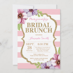 Pink and Gold Bridal Brunch Invitation Floral