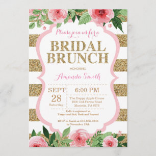 Pink and Gold Bridal Brunch Invitation Glitter