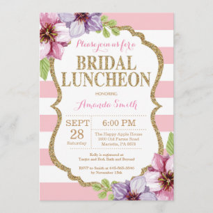 Pink and Gold Bridal Luncheon Invitation Floral