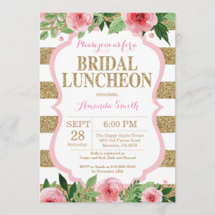 Pink and Gold Bridal Luncheon Invitation Glitter