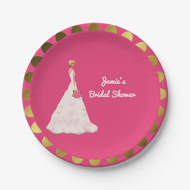 Pink and Gold Bridal Shower Paper Plate (Front)