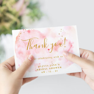 Pink And Gold Bridal Shower Thank You Cards