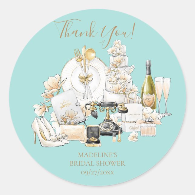 Pink and Gold Bridal Shower Thank You Classic Roun Classic Round Sticker (Front)