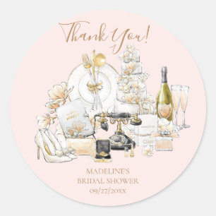 Pink and Gold Bridal Shower Thank You Classic Round Sticker