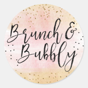 Pink and Gold Brunch and Bubbly Bridal Shower Classic Round Sticker