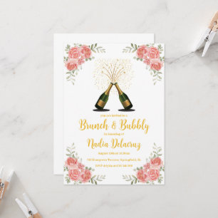 pink and gold brunch and bubbly bridal shower invitation