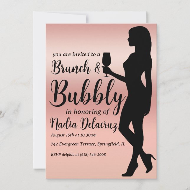 pink and gold brunch and bubbly bridal shower invitation (Front)