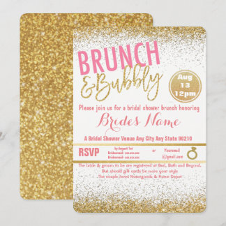 Pink and Gold Brunch & Bubbly Bridal Shower Invitation