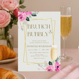 Pink and Gold Brunch & Bubbly Bridal Shower Invitation