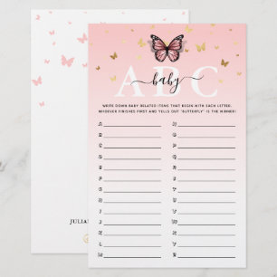 Pink and Gold Butterfly ABC Baby Shower Game