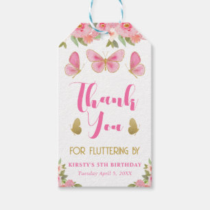 Pink and Gold Butterfly Floral Girl Birthday Party Gift Tags