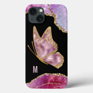 Pink and Gold Butterfly Monogrammed Case-Mate iPhone Case