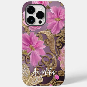 Pink and Gold Butterfly Personalised Name Case-Mate iPhone 14 Pro Max Case