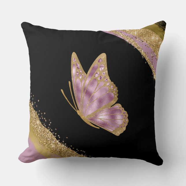 Pink and Gold Butterfly  Throw Pillow (Front)