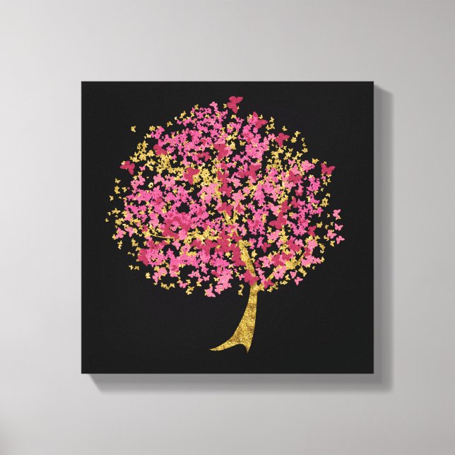 Pink and Gold Butterfly Tree Canvas Print (Front)