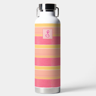 Pink and Gold Cabana Stripe Water Bottle