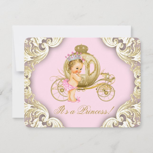 Pink and Gold Carriage Girls Princess Baby Shower Invitation (Front)