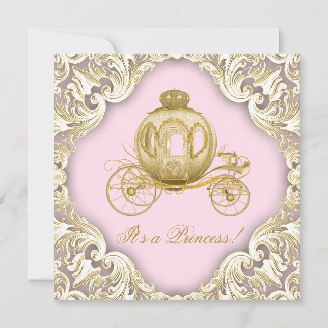 Pink and Gold Carriage Royal Princess Baby Shower Invitation (Front)