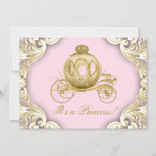 Pink and Gold Carriage Royal Princess Baby Shower Invitation (Front)