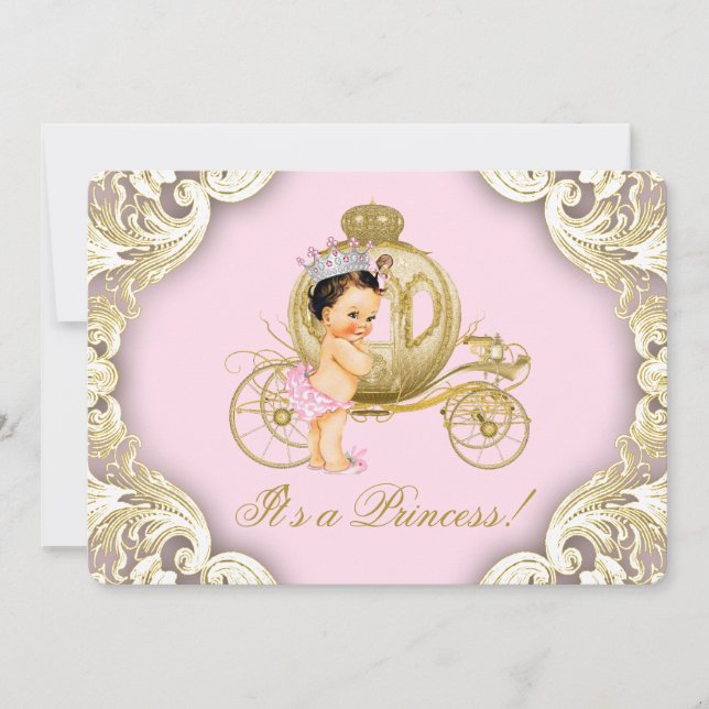 Pink and Gold Carriage Royal Princess Baby Shower Invitation (Front)