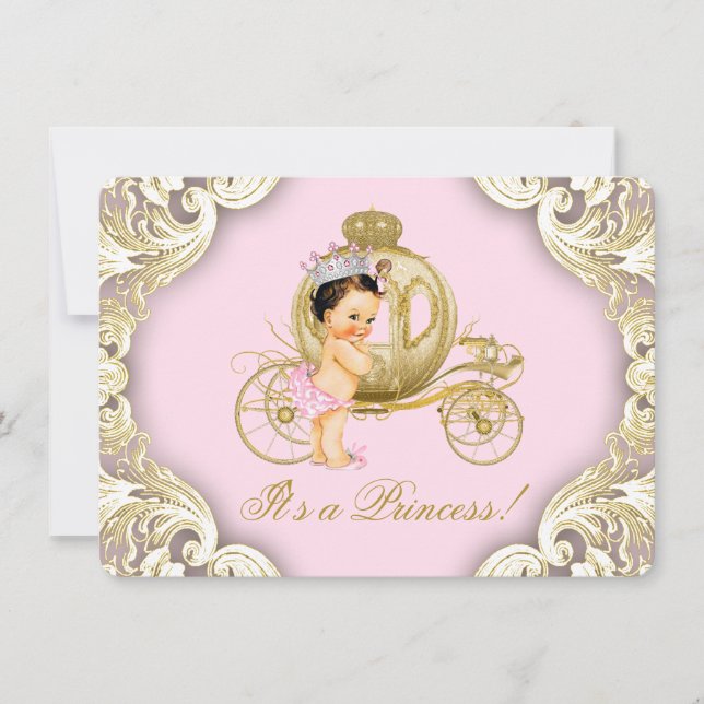 Pink and Gold Carriage Royal Princess Baby Shower Invitation (Front)