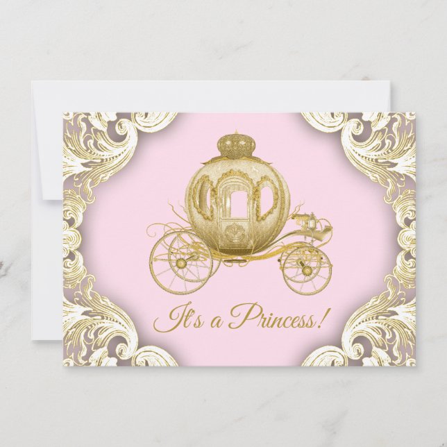 Pink and Gold Carriage Royal Princess Baby Shower Invitation (Front)