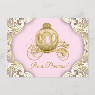 Pink and Gold Carriage Royal Princess Baby Shower Invitation