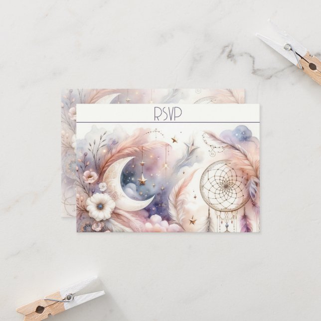 Pink and Gold Celestial Moon Response Card (Front/Back In Situ)