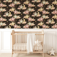Pink And Gold Celestial Stars and Moons Black