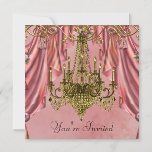 Pink and Gold Chandelier Party Invitations