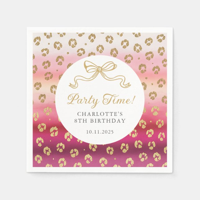Pink and Gold Cheetah Leopard Birthday Party  Napkin (Front)