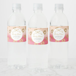 Pink and Gold Cheetah Leopard Birthday Party Water Bottle Label