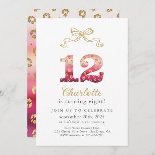 Pink and Gold Cheetah Leopard Print 12th Birthday Invitation
