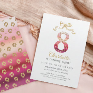 Pink and Gold Cheetah Leopard Print 8th Birthday Invitation