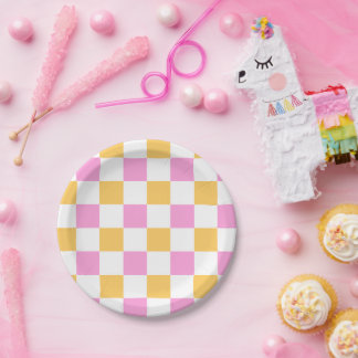 Pink and Gold Chequered Paper Plate