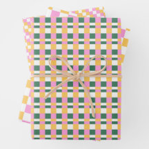 Pink and Gold Chequered Wrapping Paper Trio