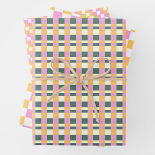 Pink and Gold Chequered Wrapping Paper Trio