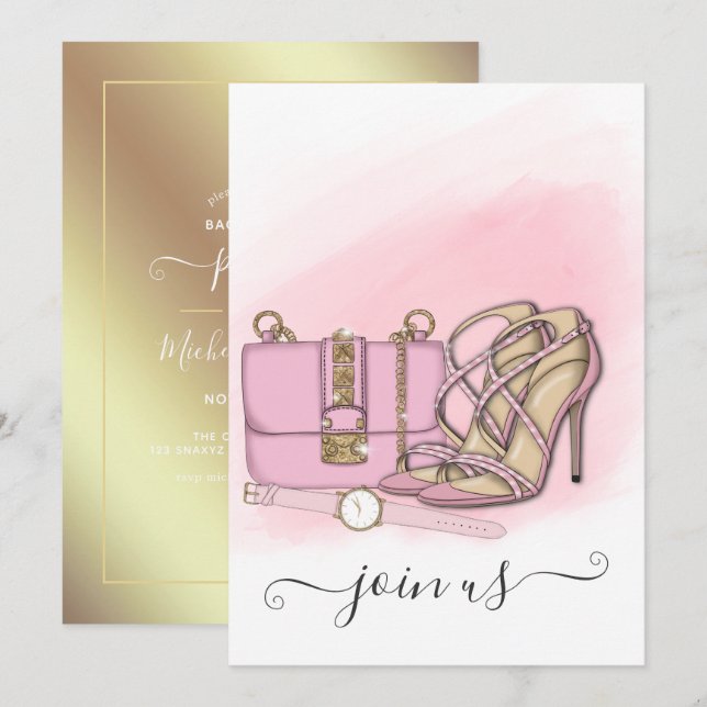 Pink and Gold Chic Bachelorette Party Invitation (Front/Back)