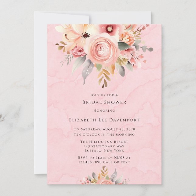 Pink and Gold Chic Florals Bridal Shower Invitation (Front)