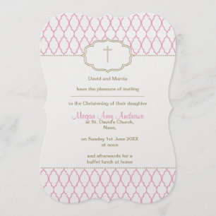 Pink and Gold Christening Baptism Invitation
