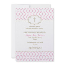 Pink and Gold Christening Baptism Invitation