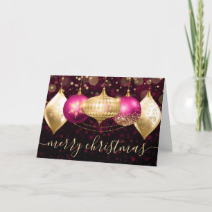 Pink and Gold Christmas Baubles Ornaments Holiday Card