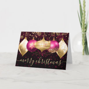 Pink and Gold Christmas Baubles Ornaments Holiday Card